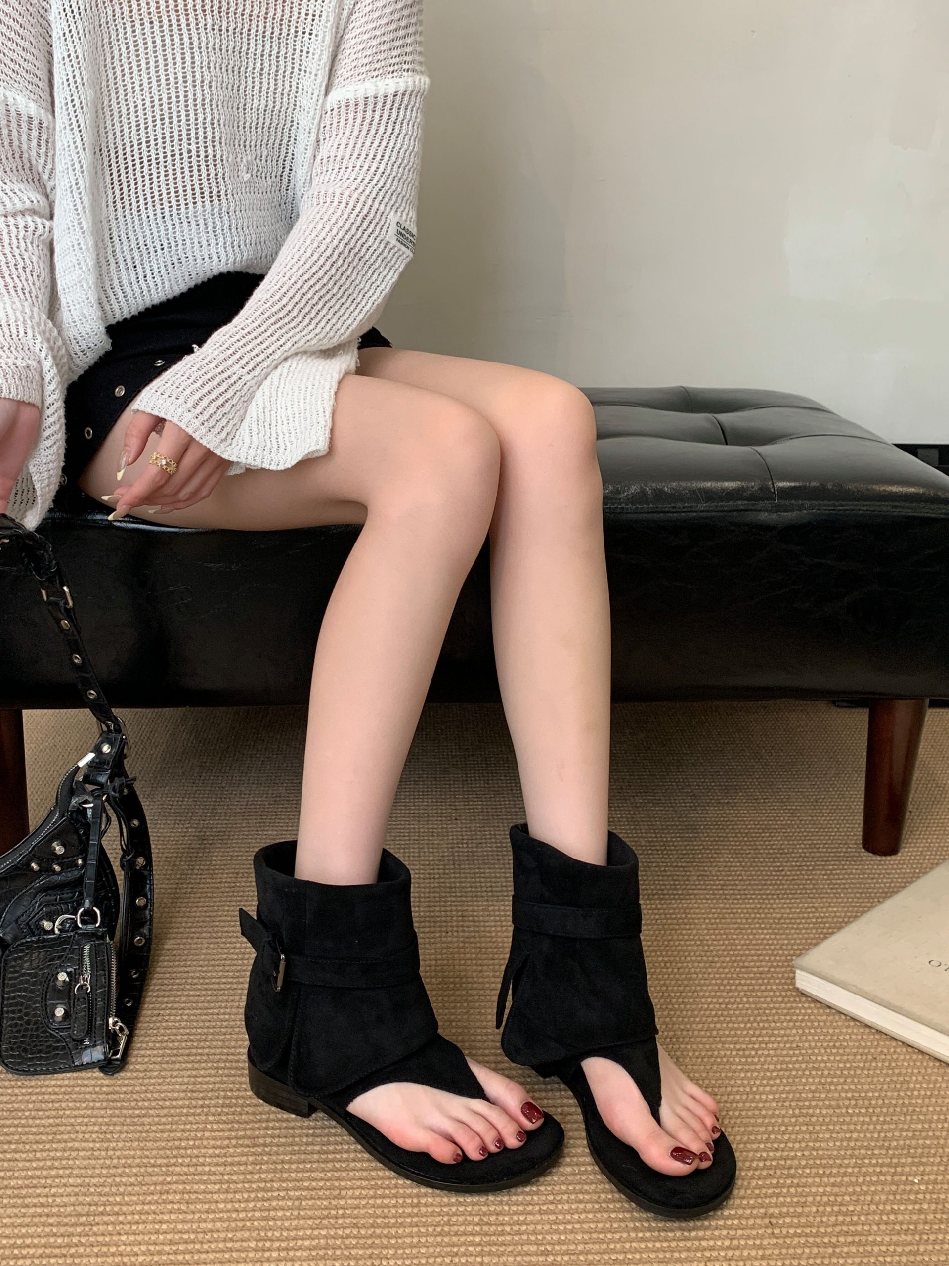 French Style Summer Sandal Boots 2025 New Korean Simple Chunky Heel Women's Sandals - Image 3