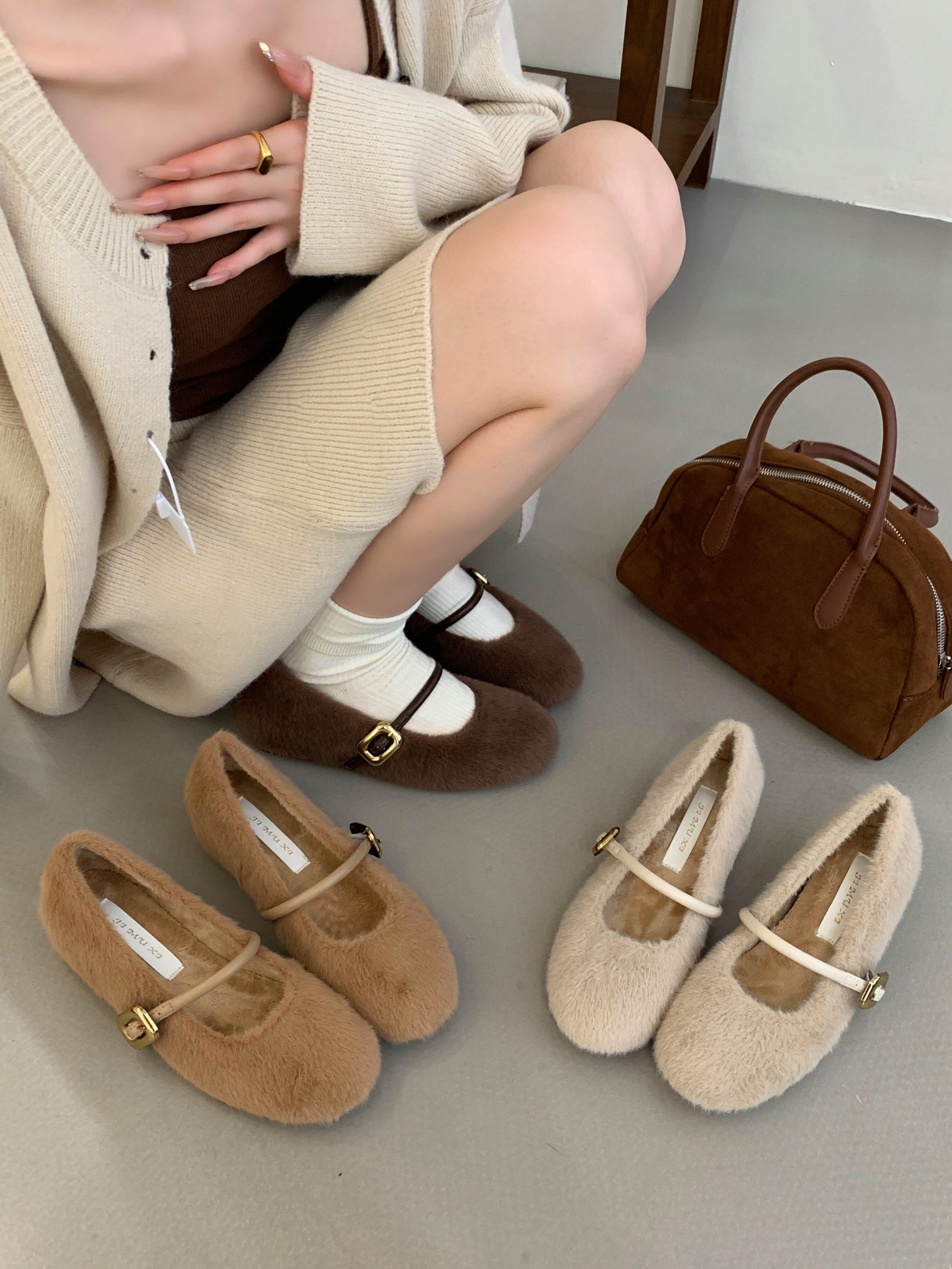 2025 Autumn New Furry Shoes Fleece Lined Warm Wedge Heel Women's Shoes