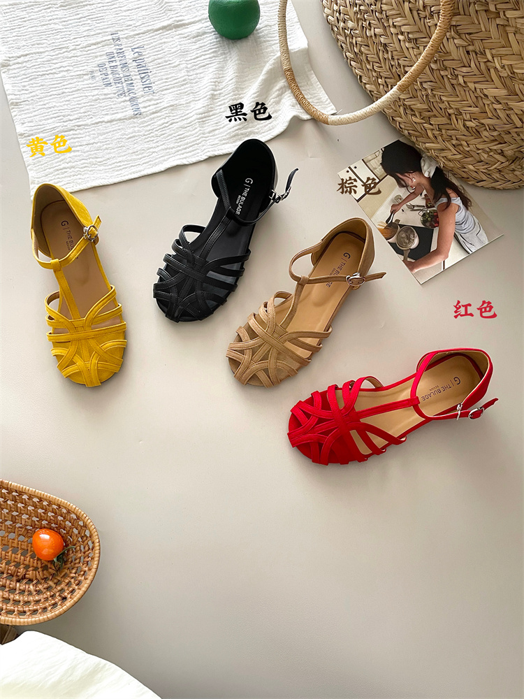 2025 New Korean Style Fashion Birkenstock Fairy Wedge Heel Heightening French Retro Woven Closed Toe Sandals