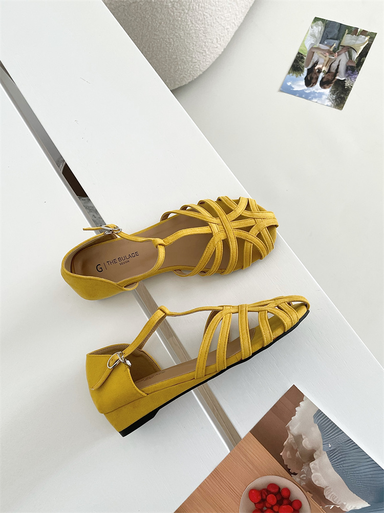 2025 New Korean Style Fashion Birkenstock Fairy Wedge Heel Heightening French Retro Woven Closed Toe Sandals - Image 2