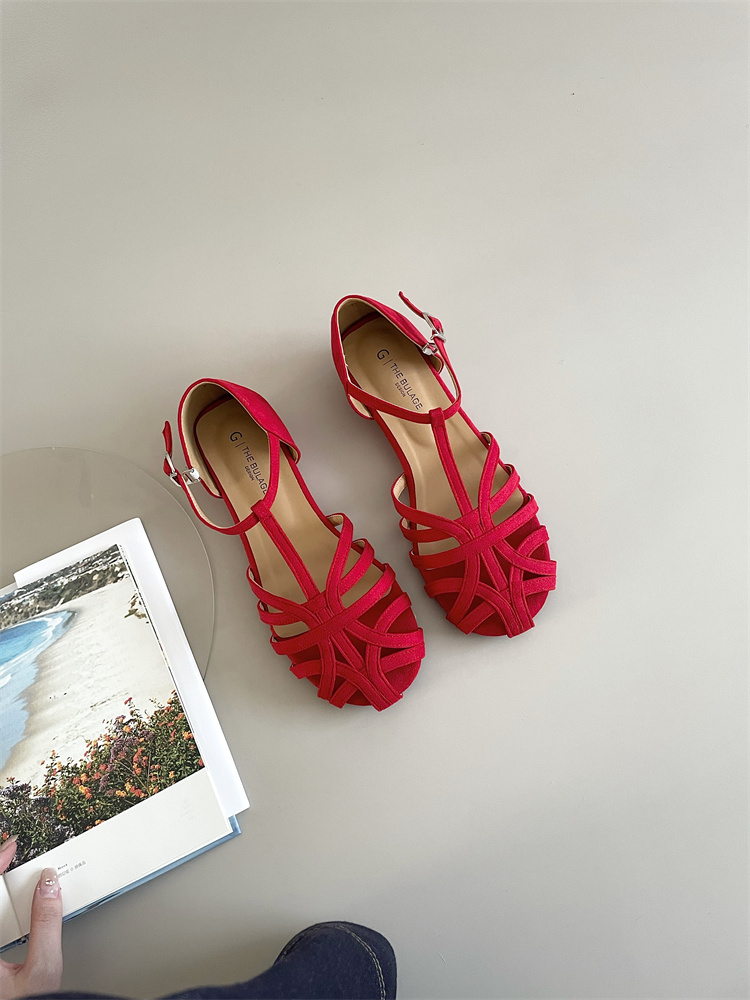 2025 New Korean Style Fashion Birkenstock Fairy Wedge Heel Heightening French Retro Woven Closed Toe Sandals - Image 4