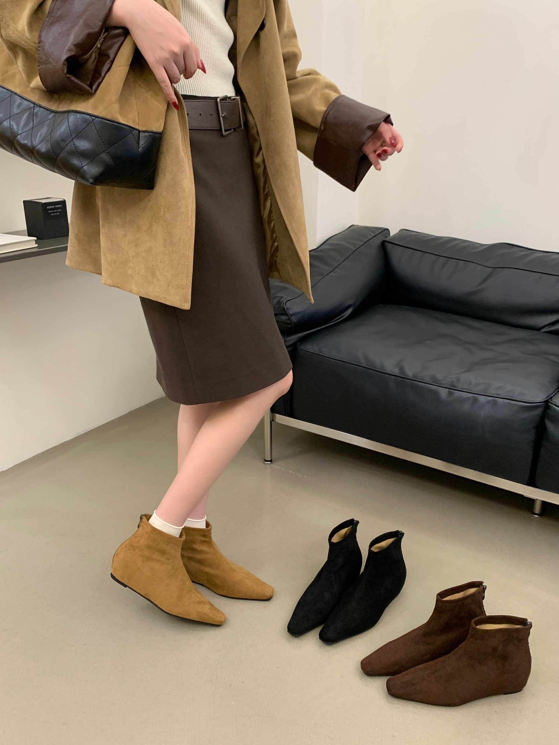 2026 New Autumn Winter Retro Square Toe Short Boots Women Slim Fit Fashion Ankle Boots