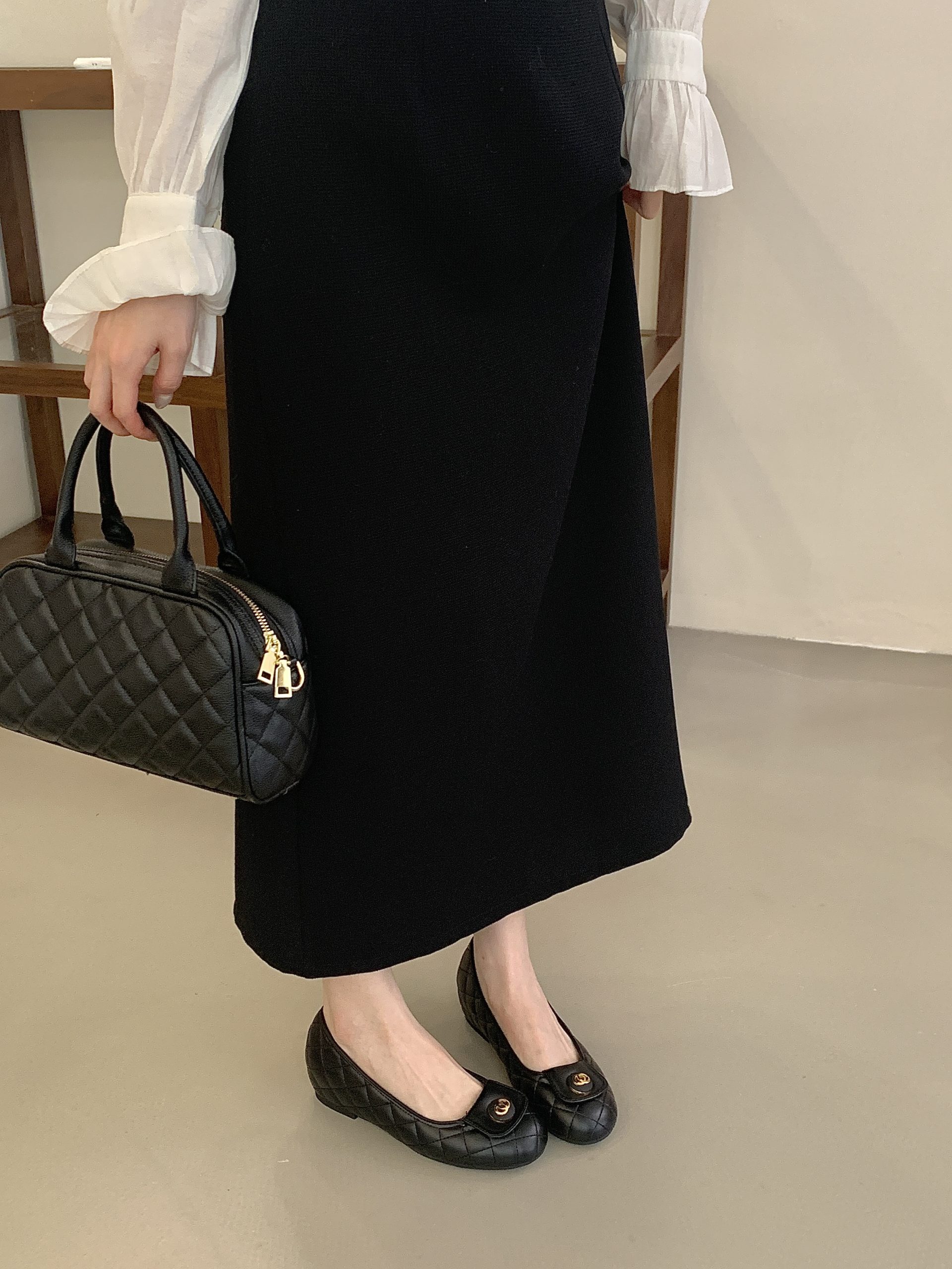 2026 Spring New Double Ring Metal Buckle Inner Height Increase Women's Low Heel Shoes Black Commute Four Seasons