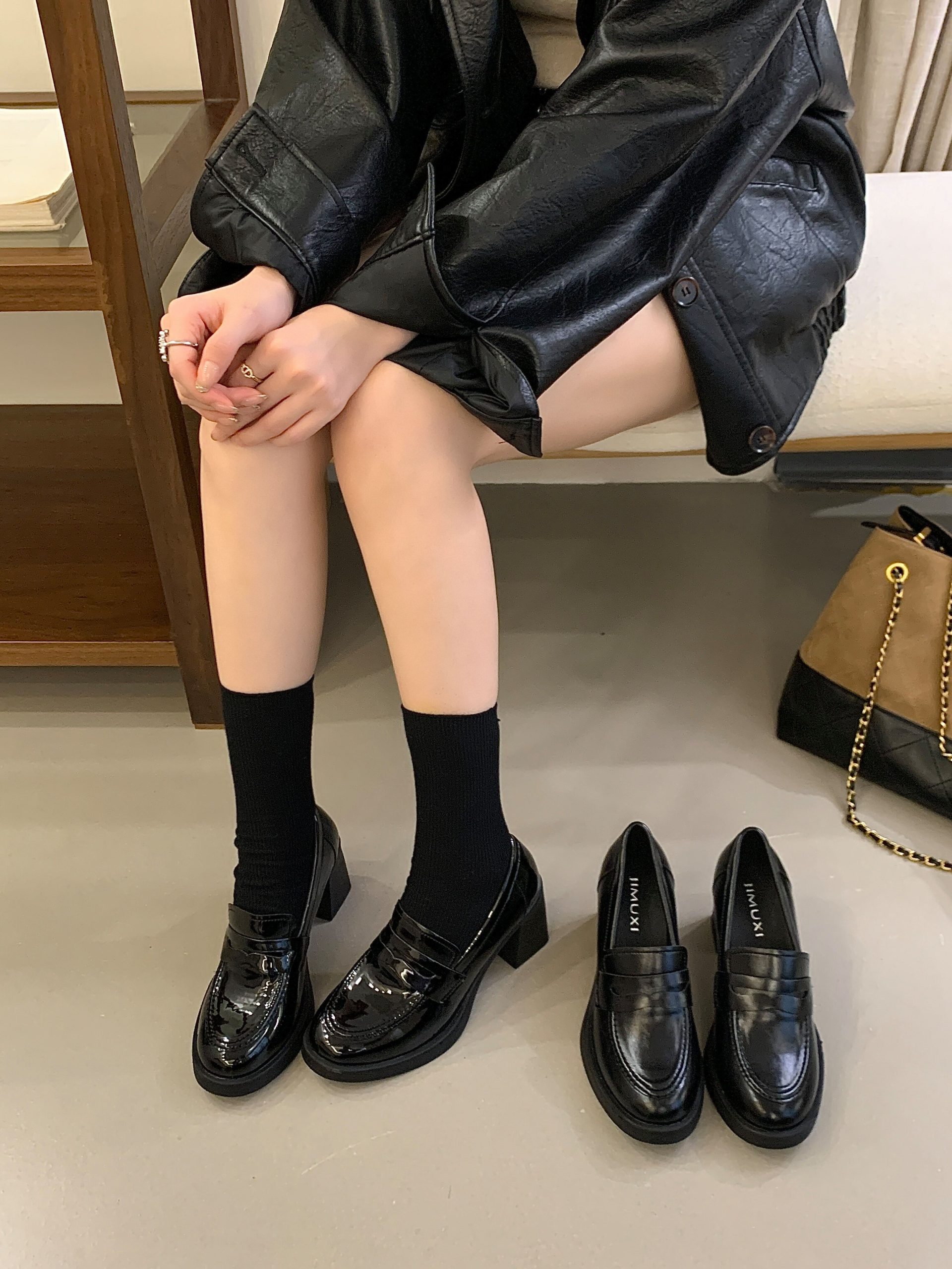 2026 Spring New Retro Loafer Chunky Heel Leather Shoes 7cm