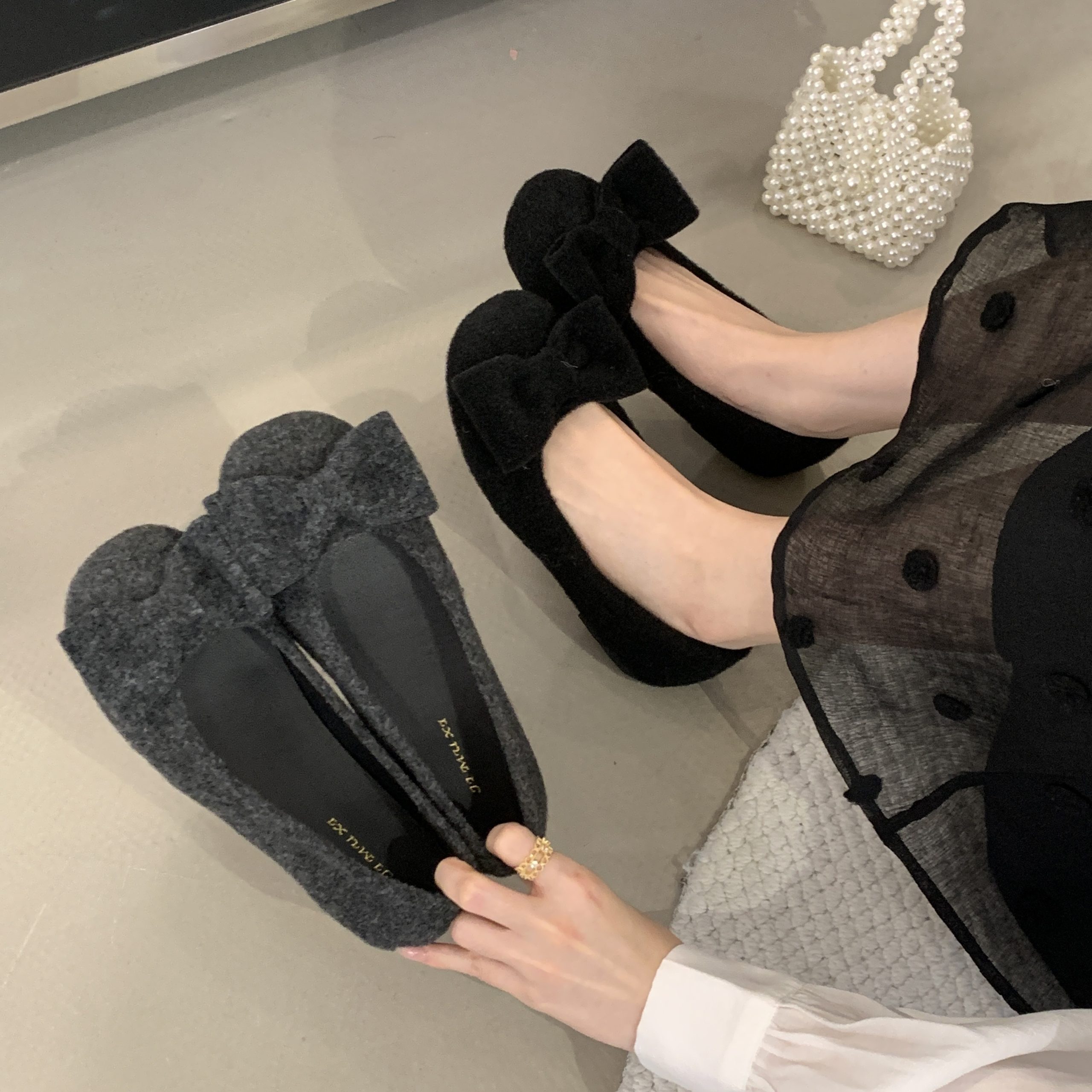 Ballet Flat Shoes Low Top Woolen Cloth Women's Shoes 2026 Autumn New Arrival