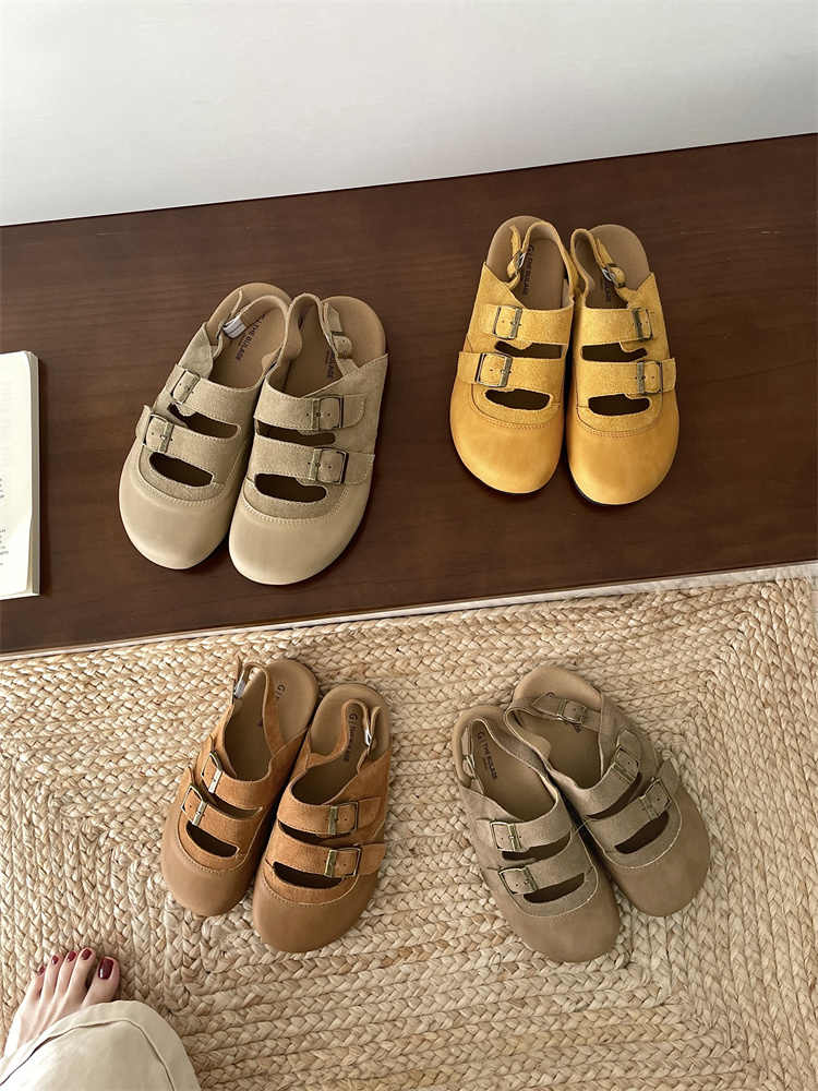 Genuine Leather Women's Closed-Toe Sandals Thick Sole New Style Casual Round Toe Roman Flat Birkenstock Women's Shoes
