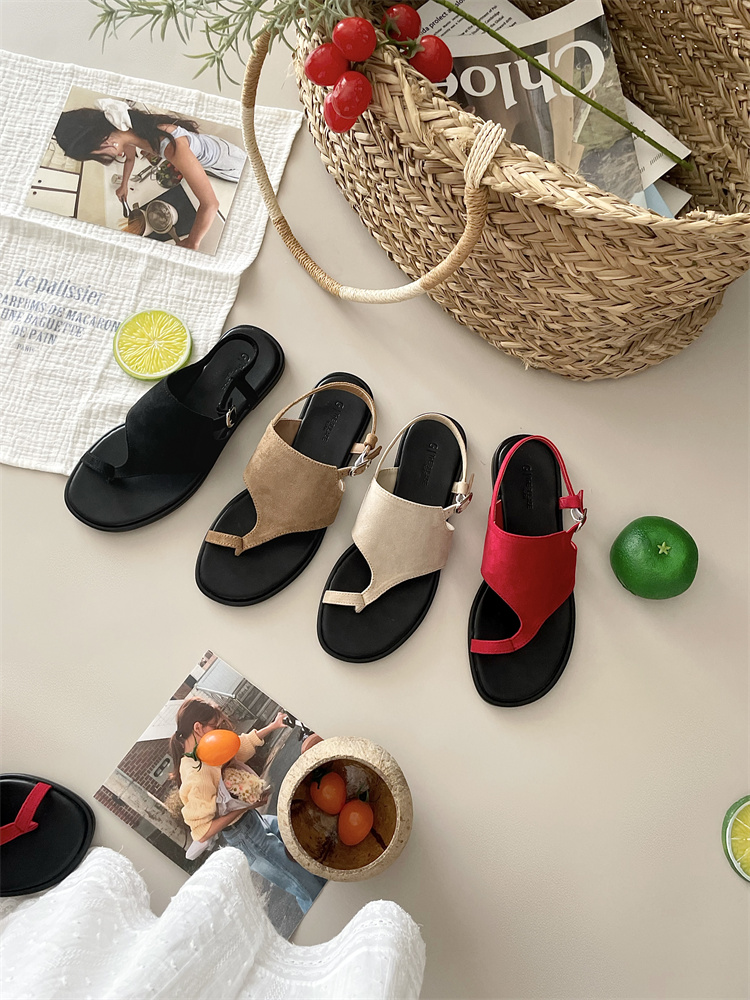 New Korean Style Women's Summer Fashion Casual Roman Sandals Thin Strap Open Toe Suede Flat Women's Shoes