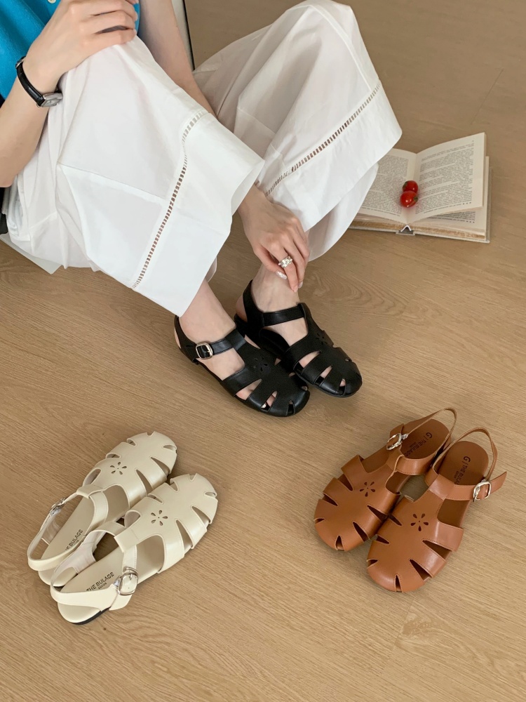 Retro Flat Woven Closed-Toe Roman Sandals for Women 2026 Summer New Comfortable Soft Sole